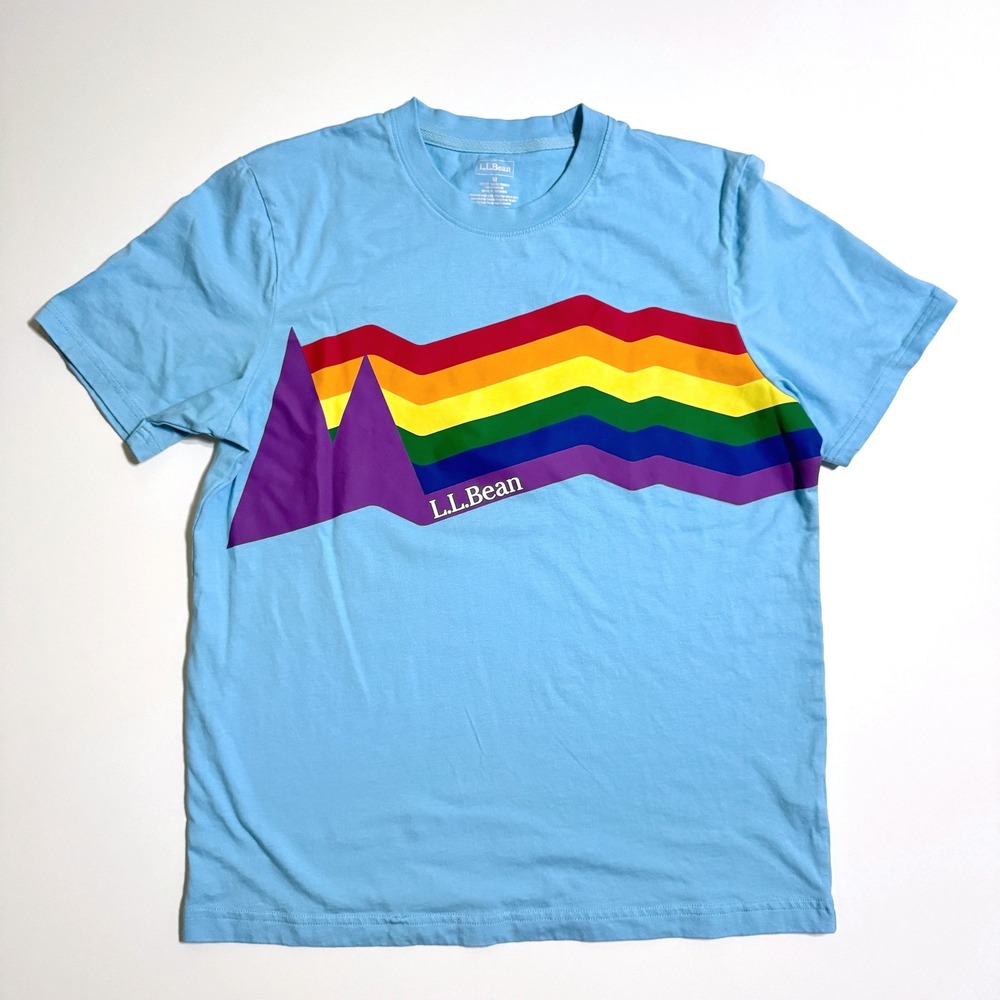 L.L. Bean Light Blue Pride Rainbow Mountain Outdoors T-Shirt Unisex Size M